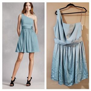 NEW Vera Wang White Womens Bridesmaid Dress Size 20 Short One Shoulder Mist Blue